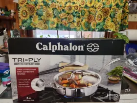 Calphalon Glass/lid/3/three/ply/bottom Tri-ply Stainless Steel 3 Quart 2.8l Pan With Cover-new In Orig Box