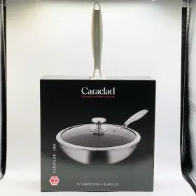 Caraclad Hex 810143120424 12 Inch Hybrid Wok Lid Stainless Aluminum Core Non-stick Cool Grip