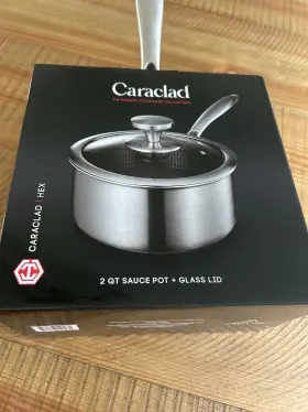 Caraclad Hex 810143120431 2 Quart Sauce Pot Glass Lid Stainless Aluminum Core Non-stick Cool Grip