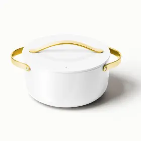 Caraway 850036593188 Nonstick Ceramic Dutch Oven Pot With Lid 6.5 Qt 10.5 Inch White/gold
