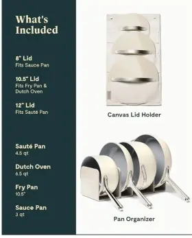 Caraway 850036593553 12-piece Cookware And Cabinet Organizer Set Pots Pans Lids In Cream