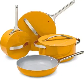 Caraway 850036593652 Home 12 Piece Nonstick Cookware And Cabinet Organizer Set Marigold Yellow