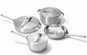 Caraway Home 810118301193 Cookware Set Stainless Steel With Leak Proof Lid Silver 6-piece