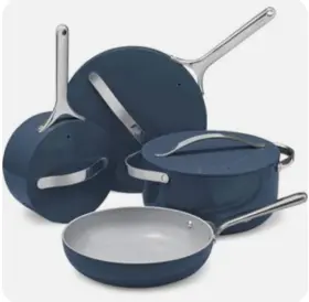 90758240 Caraway Home 12 Pc Cookware Set Navy Blue Nonstick Ceramic Stainless Storage New