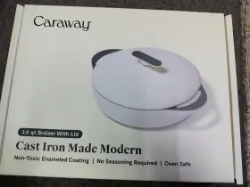 93968258 Caraway Home Enameled Cast Iron Braiser With Lid Cream New