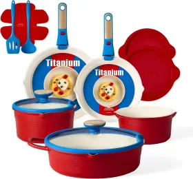 Carote 445029928967 New Stylish 17pcs Titanium Non Stick Cookware Set With Detachable Handle