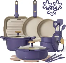 Carote 705353207037 26pcs Pots And Pans Set Non Stick Cookware Stylish Purple Detachable Handle