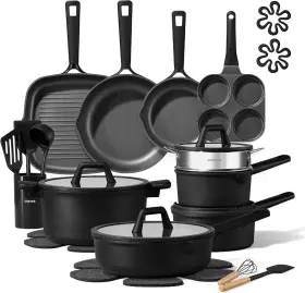 Carote 705353539725 28pcs Nonstick Pots And Pans Titanium Granite Kitchen Cookware Set Black Carote 705353539725 28pcs Nonstick Pots And Pans Titanium Granite Kitchen Cookware Set Black