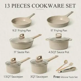 Carote 931995228558 Nonstick Pots And Pans Set 13 Pcs Induction Kitchen Cookware Sets Taupe
