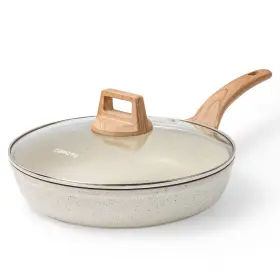 Carote 971300019921 8 Inch Nonstick Skillet Frying Pan With Lid White Granite Non Stick Omelet Pa