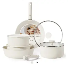 A03332 Carote 11 Pcs Pots And Pans Set Nonstick Cookware Granite Cream White