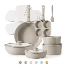 A07151 Carote 17-piece Granite Nonstick Cookware Set With Removable Handles Taupe