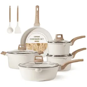 A08408 Carote 11-piece Non-stick Induction Cookware Set In White Granite