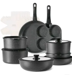 A08656 Carote 22pcs Nonstick Cookware Set With Detachable Handle- Black