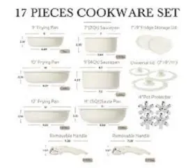 A08794 Carote Nonstick Cookware Sets 17 Pcs Granite Non Stick Pots And Pans Set