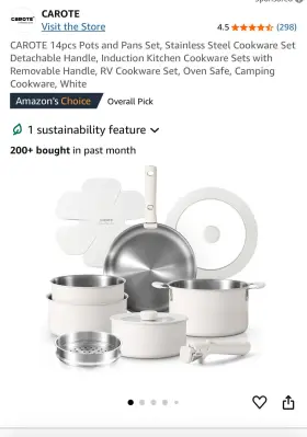 A09972 Carote 14pcs Pots And Pans Set Stainless Steel Cookware Detachable Handle Indu