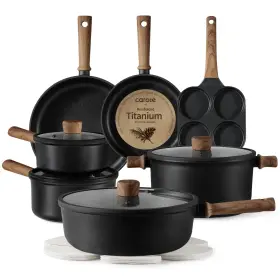 A10457 Carote 15 Pc Nonstick Cookware Set Granite Pots And Pans Reinforced Titanium Black