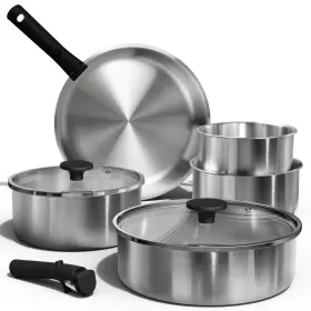 A10536 Carote Pots And Pans Set Stainless Steel Cookware Detachable Handle 9pcs Induc