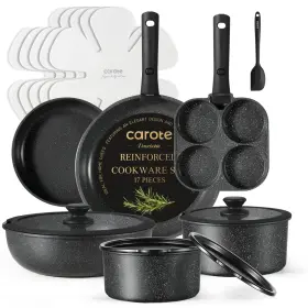 A10793 Carote 17pcs Nonstick Cookware Set Pots And Pans Granite Black Brand New In Box
