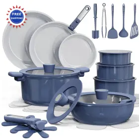 A11295 Carote Cookware Set 27 Piece Ceramic Nonstick Pots Pans Detachable Handles Dark Gray