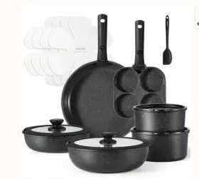 A11562 Carote 17-piece Nonstick Granite Cookware Set With Removable Handle Black - New