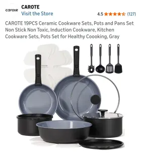 A12518 Carote 19pcs Ceramic Cookware Sets Pots And Pans Set Non Stick