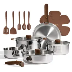 Carote A12926 19pcs Stainless Steel Cookware Set With Detachable Handle Pots And Pans