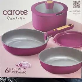 A13622 Carote Ceramic Pots And Pans Set Nonstick Cookware Detachable Handle 6pcs Indu