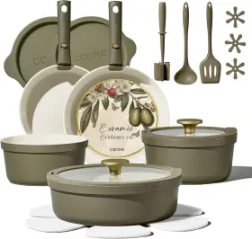A13967 Carote 21pcs Ceramic Cookware Set With Detachable Handles Pots And Pans Non