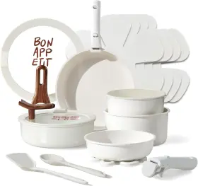 A13997 Carote 18-piece Ceramic Nonstick Cookware Set Detachable Handles Induction Ready