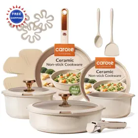 A14008 Carote Ceramic Cookware Set 18pcs Detachable Handle Non Stick Induction Safe