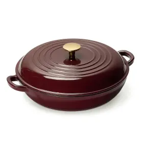 A14386 Carote 3.4 Quart Enameled Cast Iron Braiser Pan Shallow Dutch Oven Casserole Ski