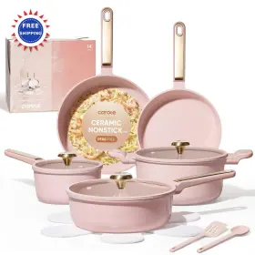 A14641 Carote Ceramic Cookware Set Nonstick 14pcs Pots And Pans Dishwasher Rv Camping