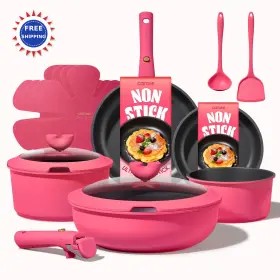 A14687 Carote Pans And Set Non Stick 15pcs Cookware Induction Kitchen Camping Pots
