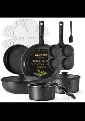 C08200 Carote 17-piece Granite Reinforced Nonstick Cookware Set With Removable Handles