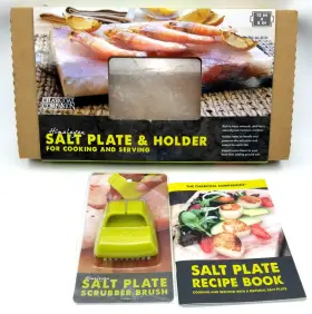 Charcoal Companion 050016760641 Himalayan Salt Plate And Holder 12x8 Grill Set Brush Recipe