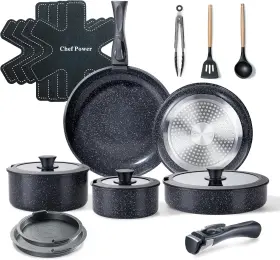 Chef Power 782003139573 Ceramic Nonstick Cookware Set 19 Piece With Detachable Handle Induct