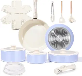 Chef Power 782003139634 Ceramic Nonstick Pots And Pans Set 19 Piece With Detachable Handle I