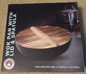 Cc-241-wdblk Chef S Counter Brand New Wok Pan With Lid And Spatula Pre-seasoned Carbon Steel