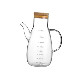 02019bi14hi2504 Ciieeo Heat-resistant Glass Oil Pot With Bamboo Lid 27.1 Ounces Transparent