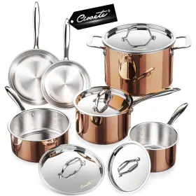 Ciwete 792105028057 Whole Tri-ply 18/10 Stainless Steel Pot And Pan Set 10 Piece Copper Pots A