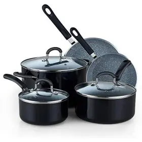 02698 Cook N Home 8pc Aluminum Cookware Set Grey Color With Black And White Dots