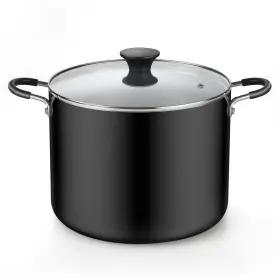 Cook N Home 813046026572 Stock Pot With Glass Lid Nonstick Deep Cooking Black 10.5- Quart