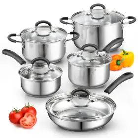 B00veajkt2 Cook N Home Stainless Steel Cookware Sets 10-piece Pots And Pans Kitchen