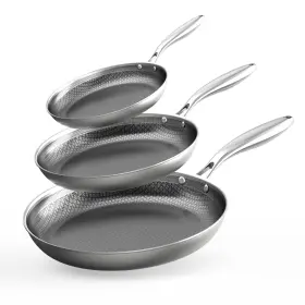 Ymx801j Cooker King Non-toxic Frying Pans Set Of 3 8 10 12 Inch Tri Ply Stainless Steel Indu