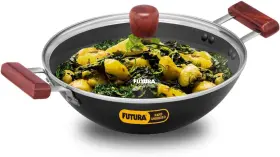 Ad30g Cookers Limited Futura 3 Litre Deep Fry Pan Hard Anodised Kadai With Glass Lid Flat Bottom Kad
