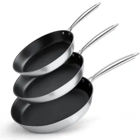Cooknano 974191781489 Stainless Steel Nonstick Frying Pan Set 3 Piece Cookware Tri-ply Skille