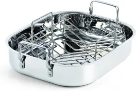 02535 Cooks Standard Stainless Steel Roaster Pan With V-shaped Rack Inner 16-inch X 1