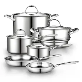 Nc-00210 Cooks Standard Stainless Steel Kitchen Cookware Sets 10-piece Multi-ply Full Clad Pots And
