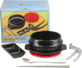 Cc-0001-2024 Cookware Korean Stone Pot Set 7-piece 38.7oz With Hot Grip Ttukbaegi Ceramic